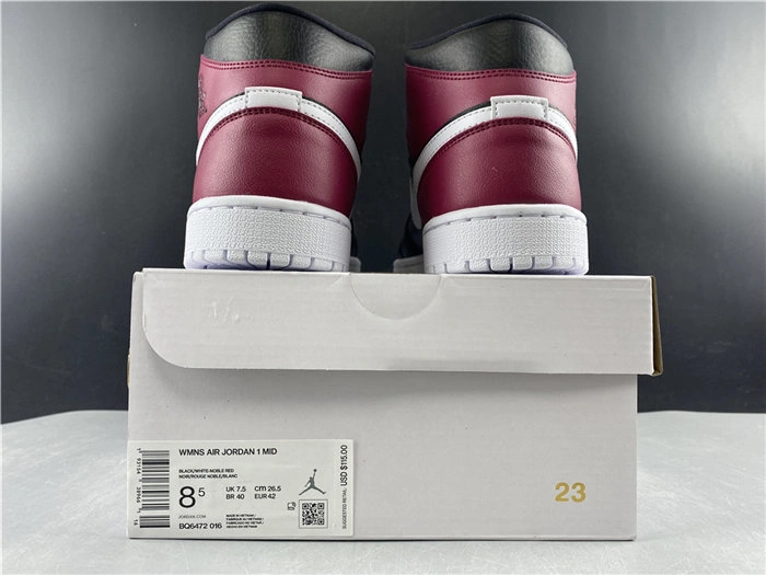 Contemporary Jordan1 Mid Black Noble Red BQ6472- 3734