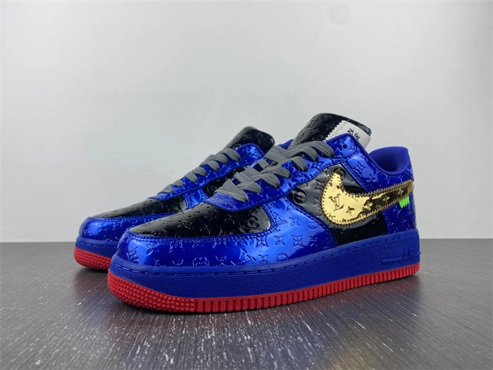 Luis Vitton Nike Air Force 1 Low By Royal blue Black Gold Red Sporty 5139
